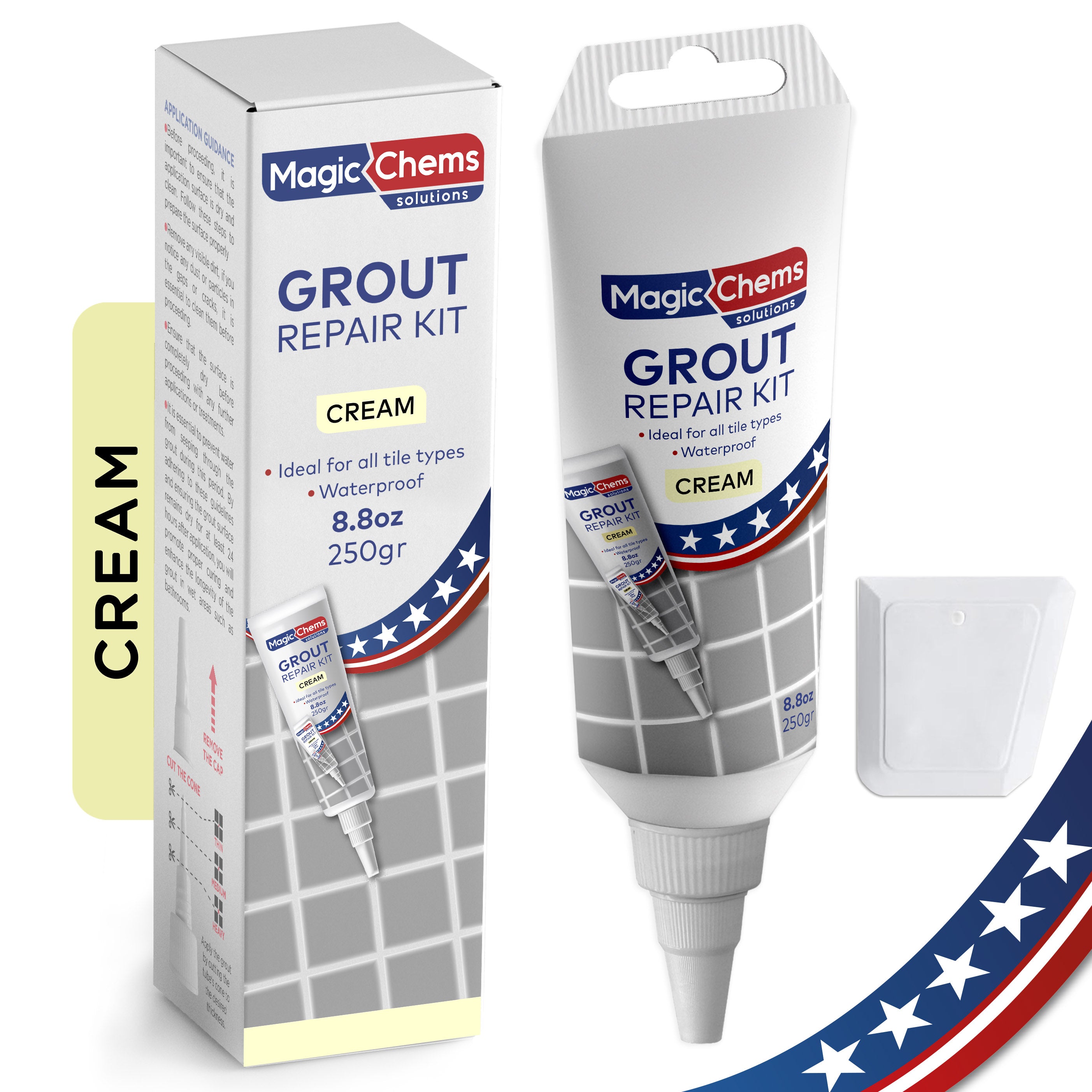 Tile Grout Repair, Cream 8.8 oz/250gr. Fast Drying Grout Repair Kit