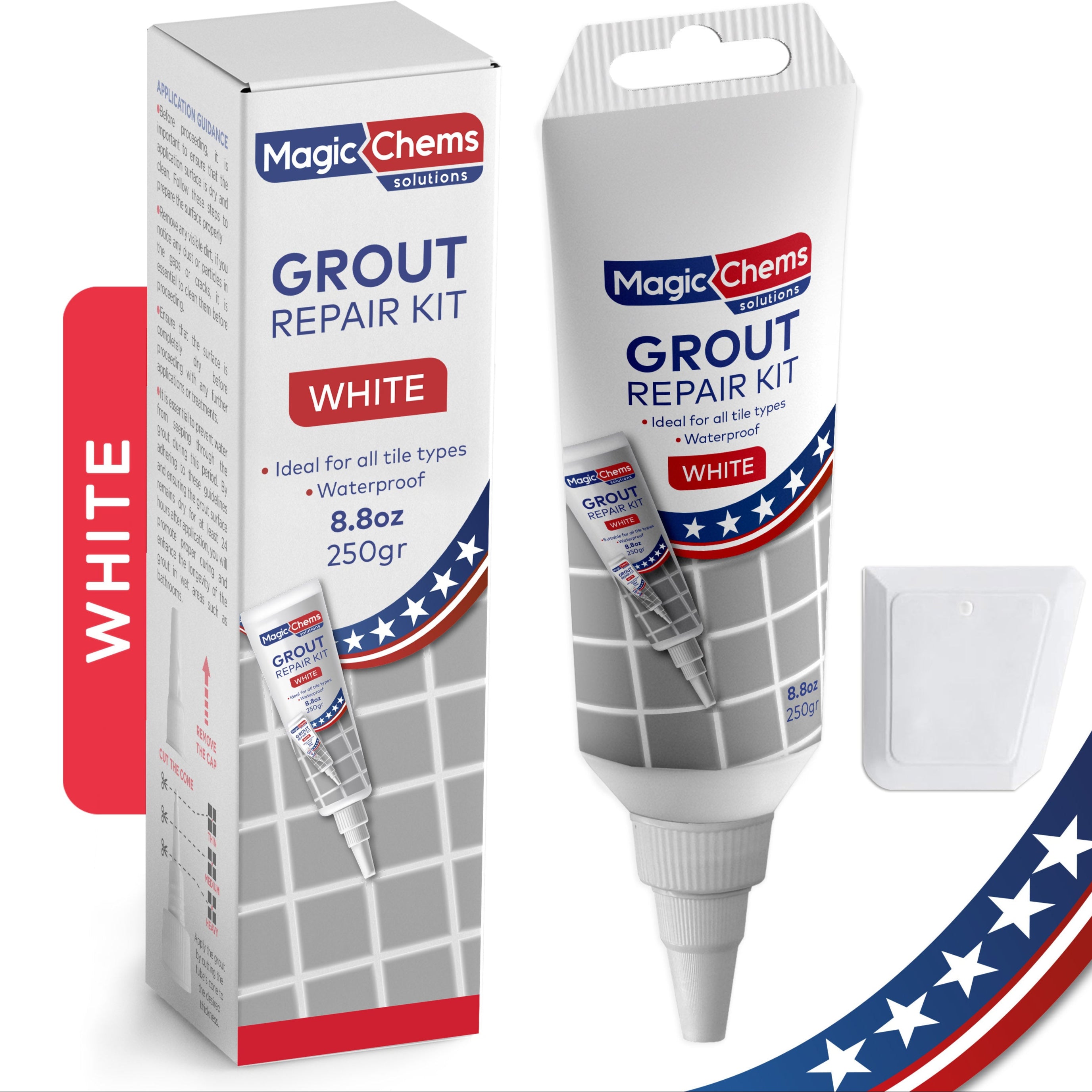 Tile Grout Repair, White 8.8 oz/250gr. Fast Drying Grout Repair Kit