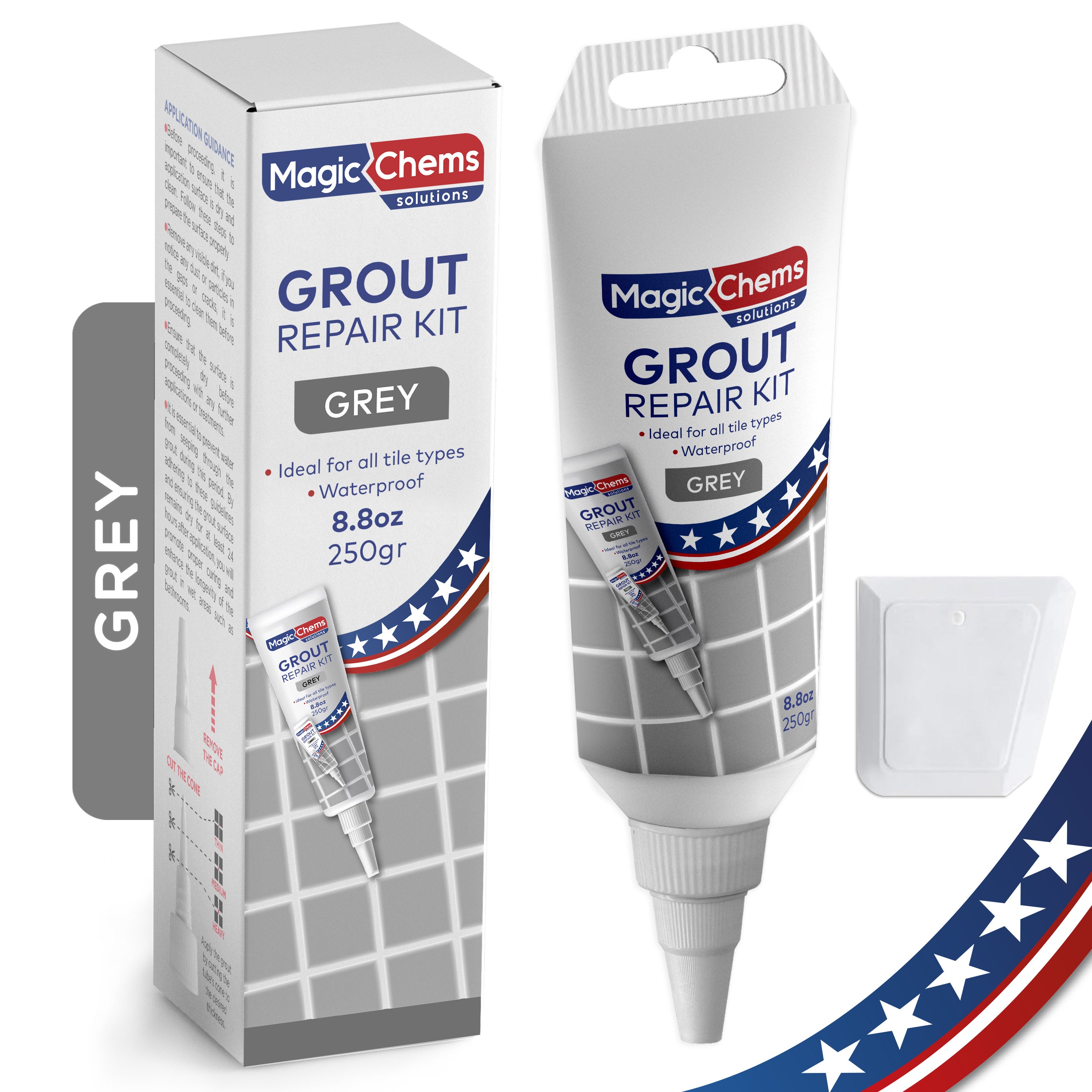 Tile Grout Repair, Grey 8.8 oz/250gr. Fast Drying Grout Repair Kit