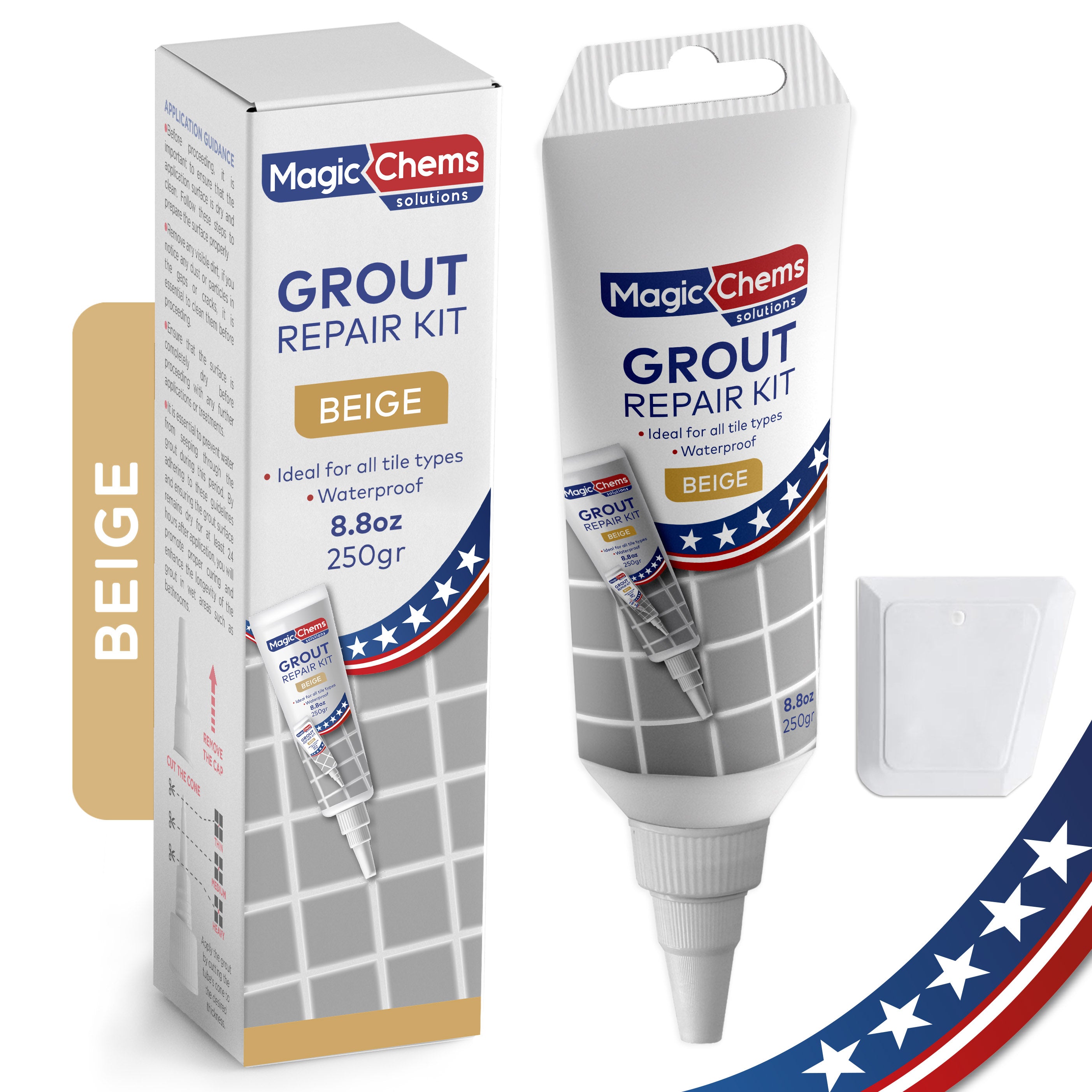 Tile Grout Repair Kit, Beige 8.8 oz/250gr. Fast Drying Grout Filler Tube Repair