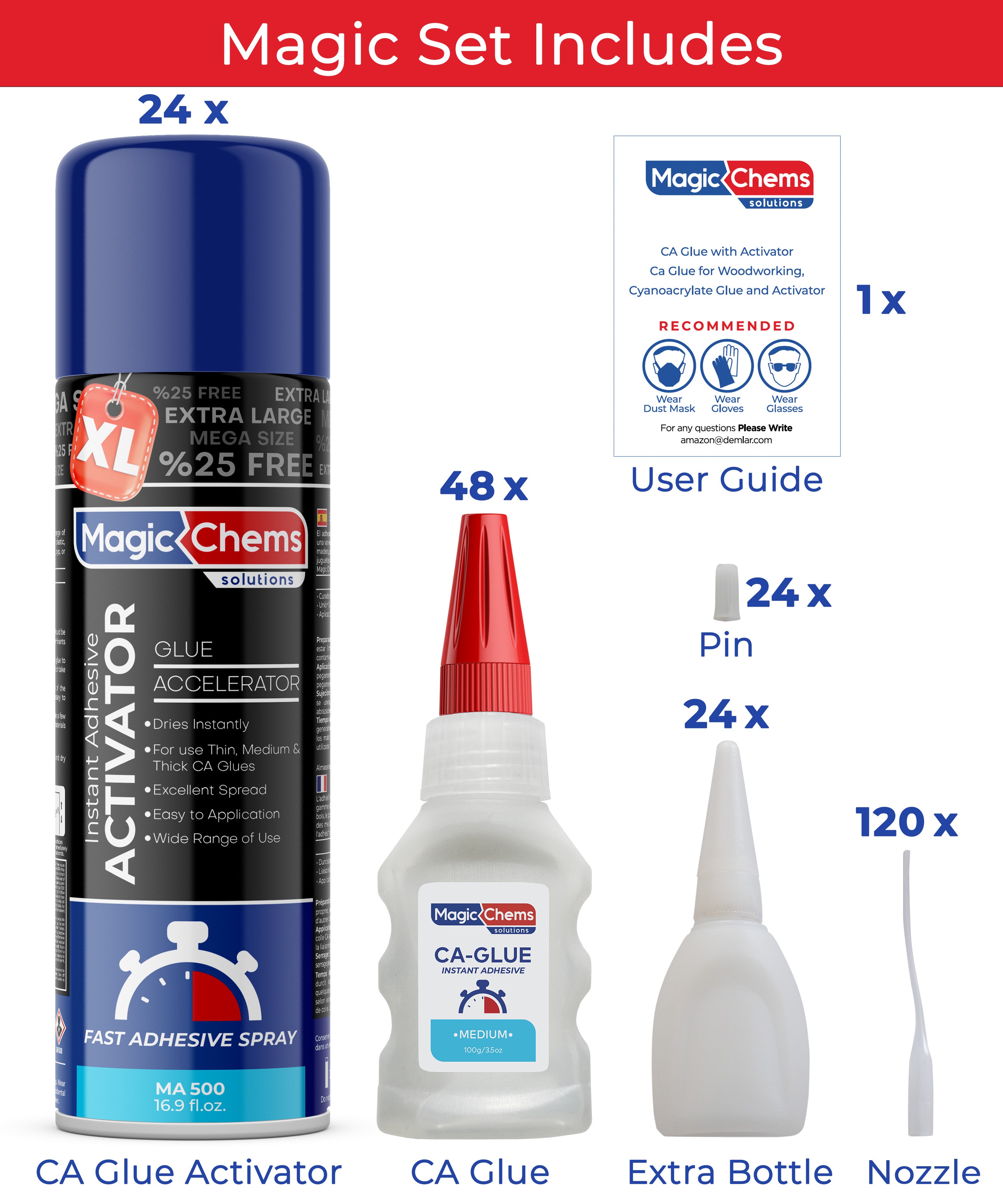CA Glue with Activator (48 x 3.5 oz + 24 x 16.9 fl oz)