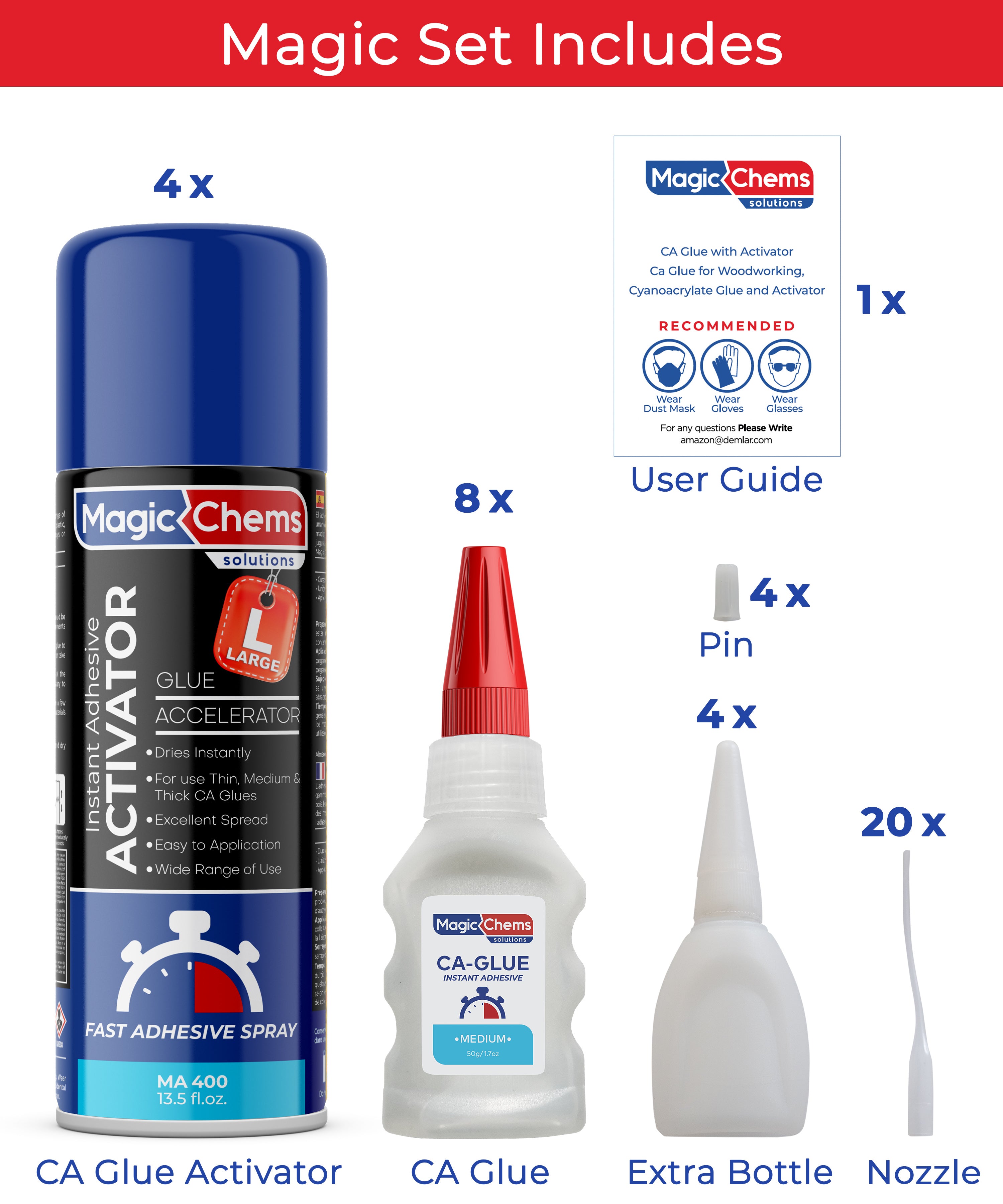 CA Glue with Activator (8 x 1.7 oz + 4 x 13.5 fl oz)