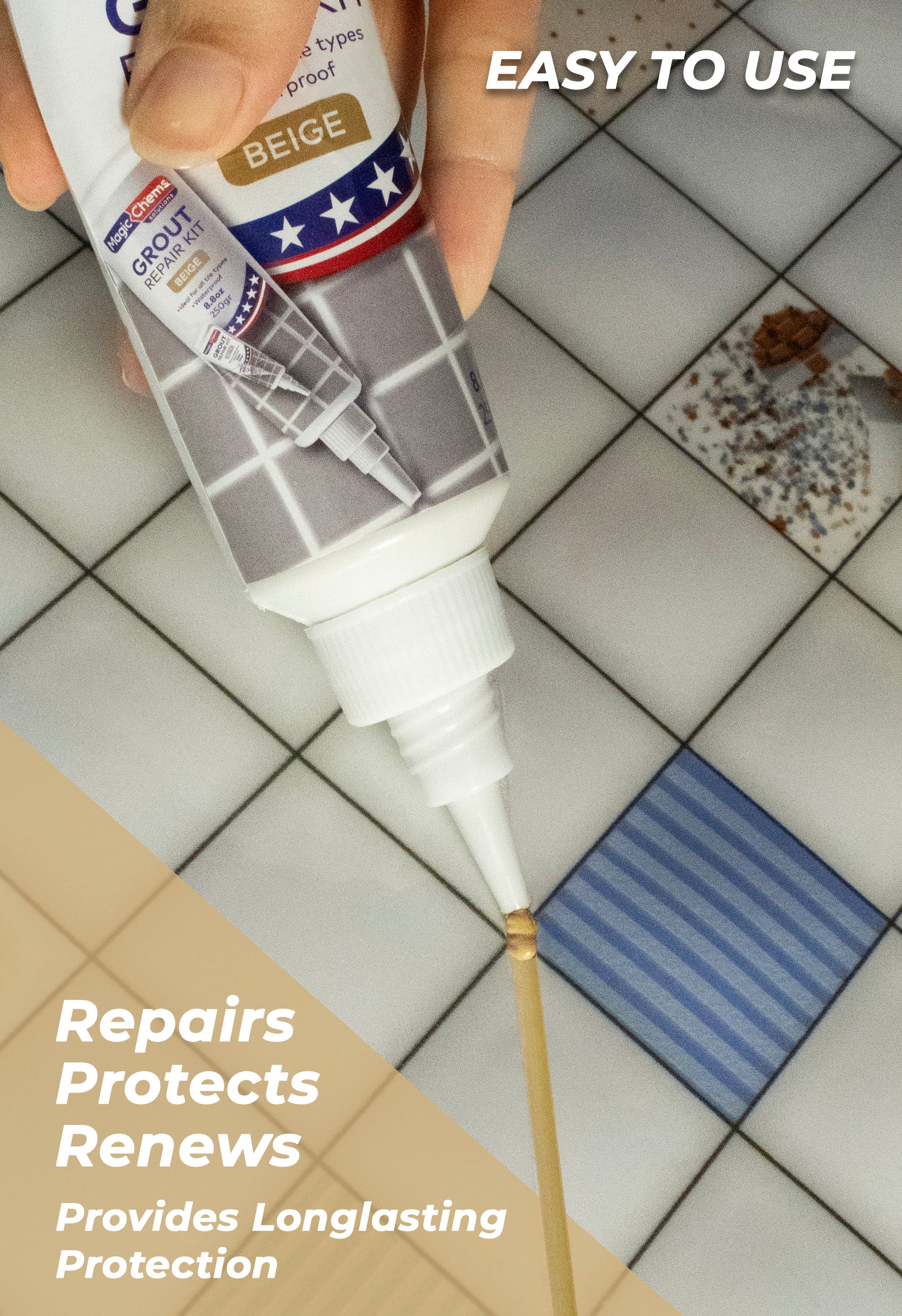 Tile Grout Repair Kit, Beige 8.8 oz/250gr. Fast Drying Grout Filler Tube Repair