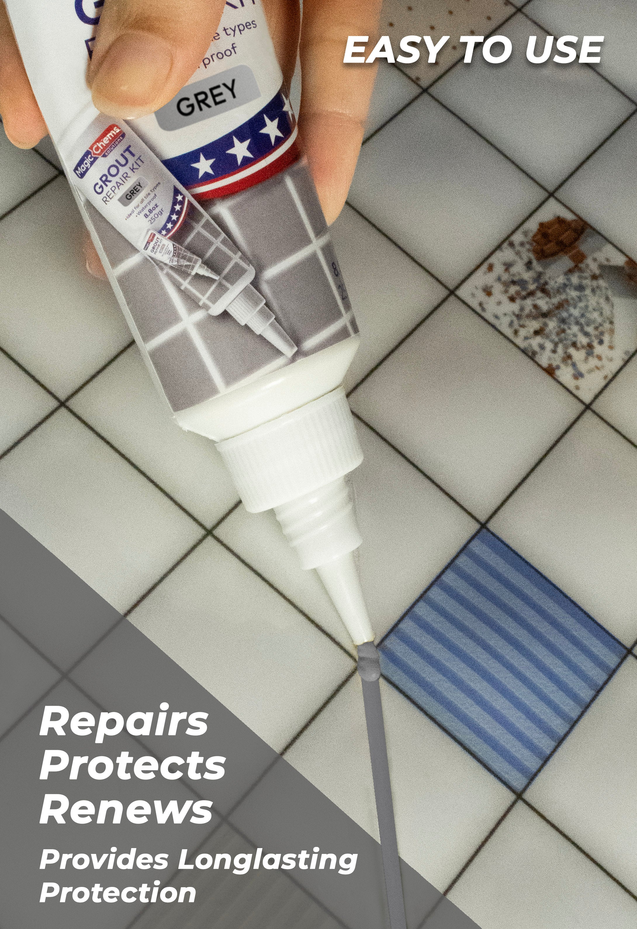 Tile Grout Repair, Grey 8.8 oz/250gr. Fast Drying Grout Repair Kit