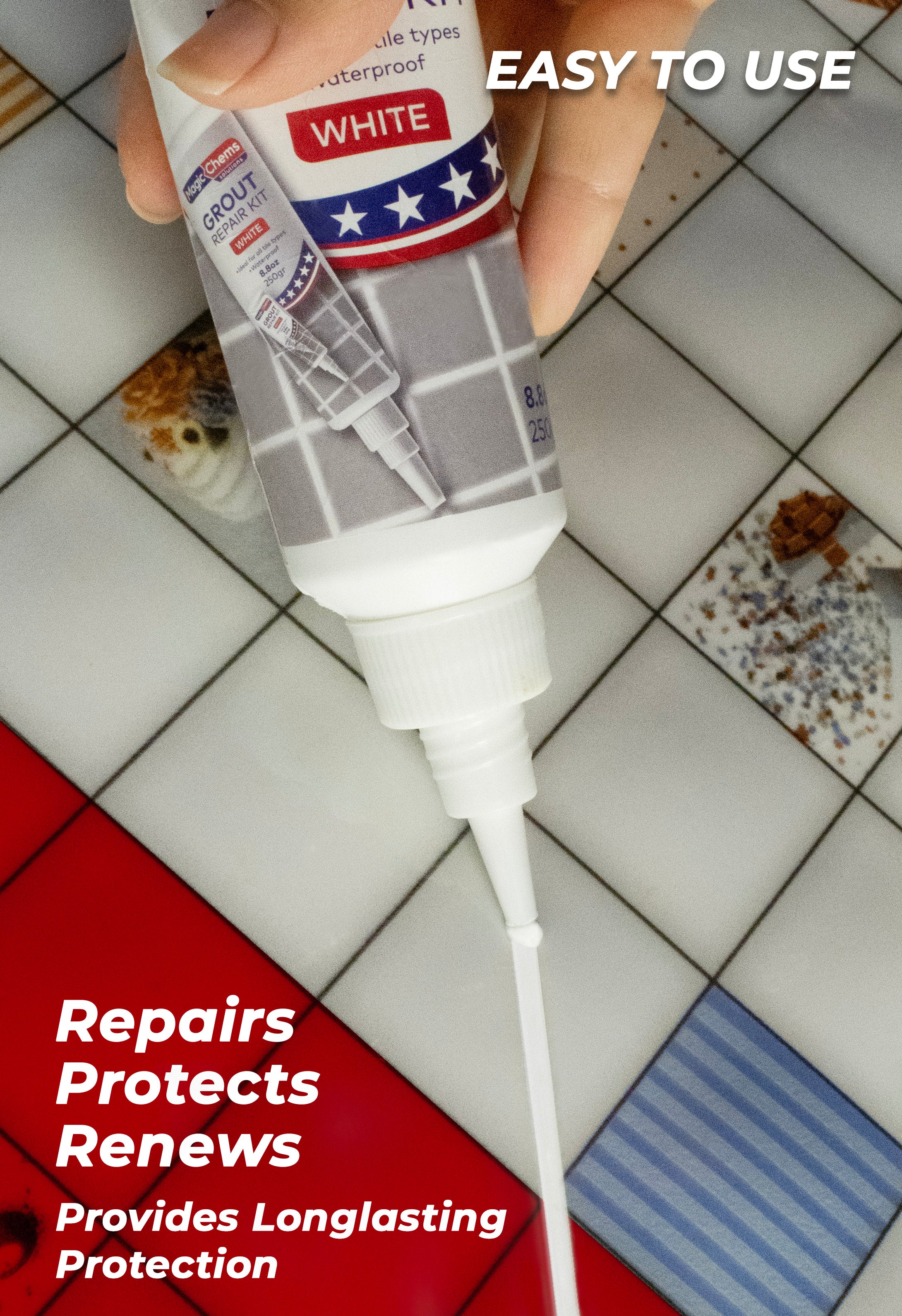 Tile Grout Repair, White 8.8 oz/250gr. Fast Drying Grout Repair Kit