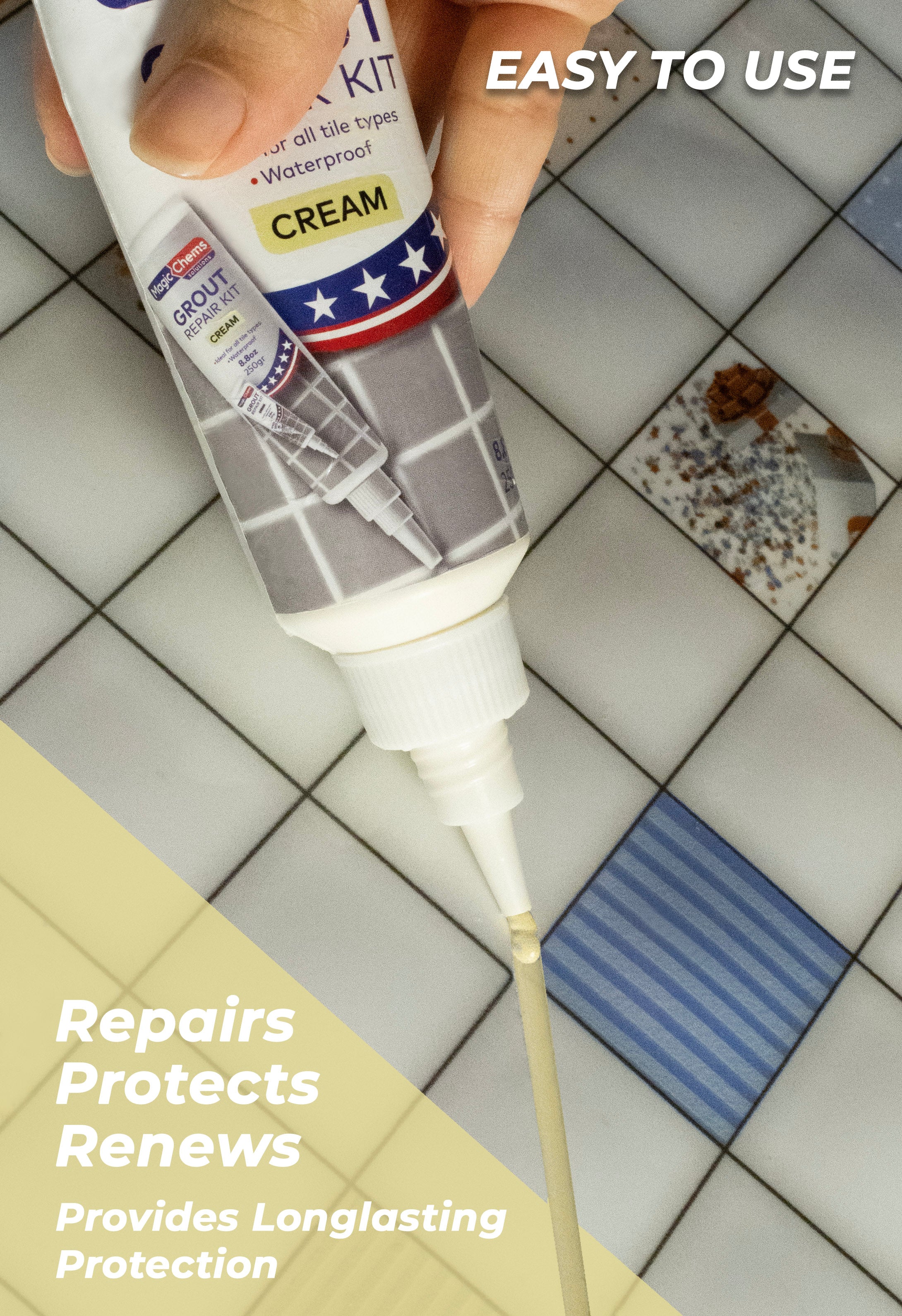 Tile Grout Repair, Cream 8.8 oz/250gr. Fast Drying Grout Repair Kit