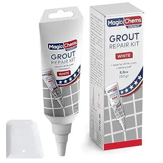 Tile Grout Repair, White 8.8 oz/250gr. Fast Drying Grout Repair Kit, Grout Filler Tube Repair Kit, Tile Grout Paint, Grout Sealer Restore and Renew Bathroom Floor, Tile Gaps, Joints, Lines