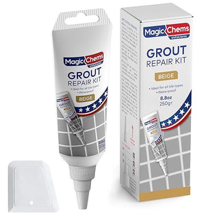 Tile Grout Repair, Beige 8.8 oz/250gr. Fast Drying Grout Repair Kit, Grout Filler Tube Repair Kit, Tile Grout Paint, Grout Sealer Restore and Renew Bathroom Floor, Tile Gaps, Joints, Lines