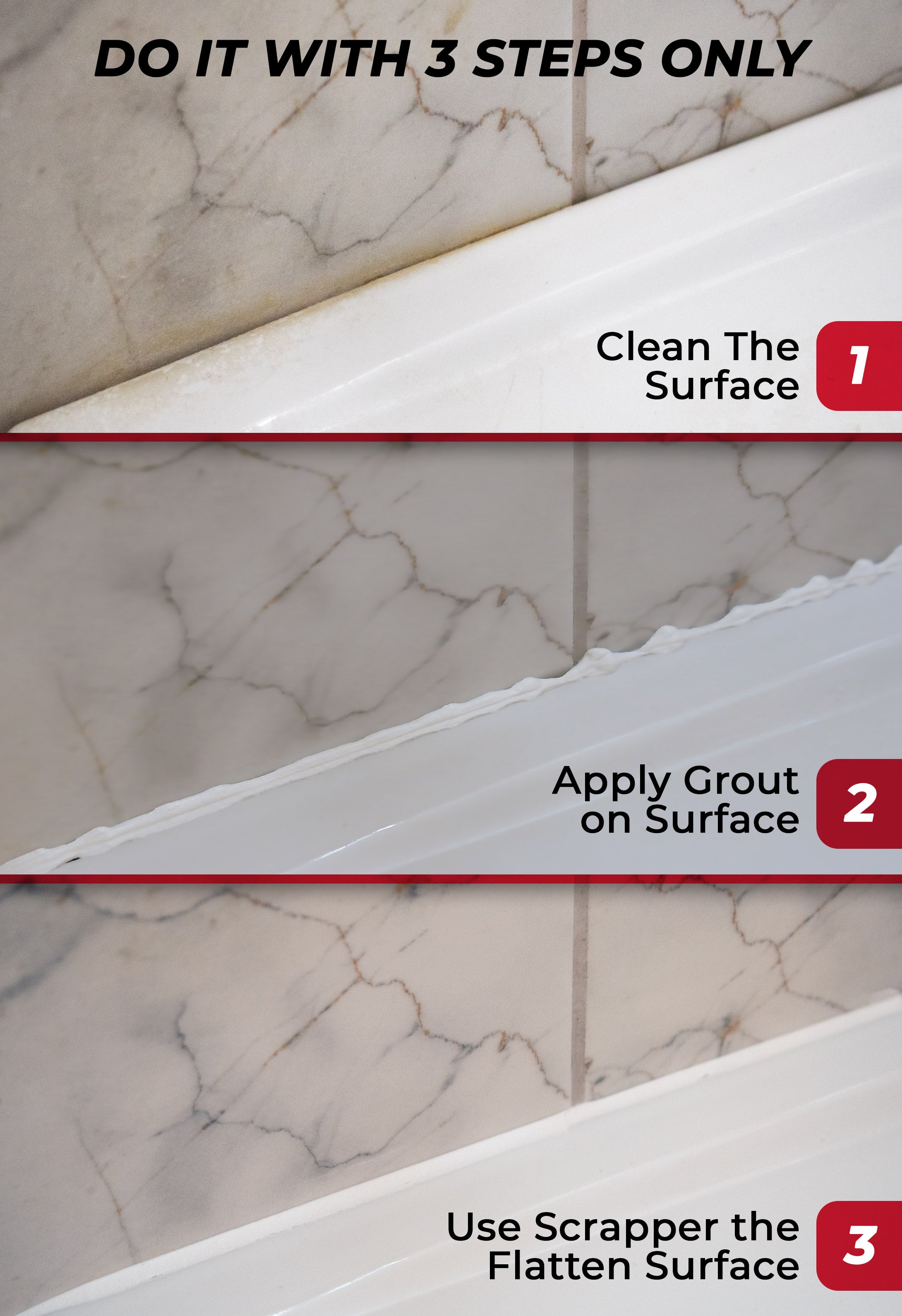 Tile Grout Repair, White 8.8 oz/250gr. Fast Drying Grout Repair Kit