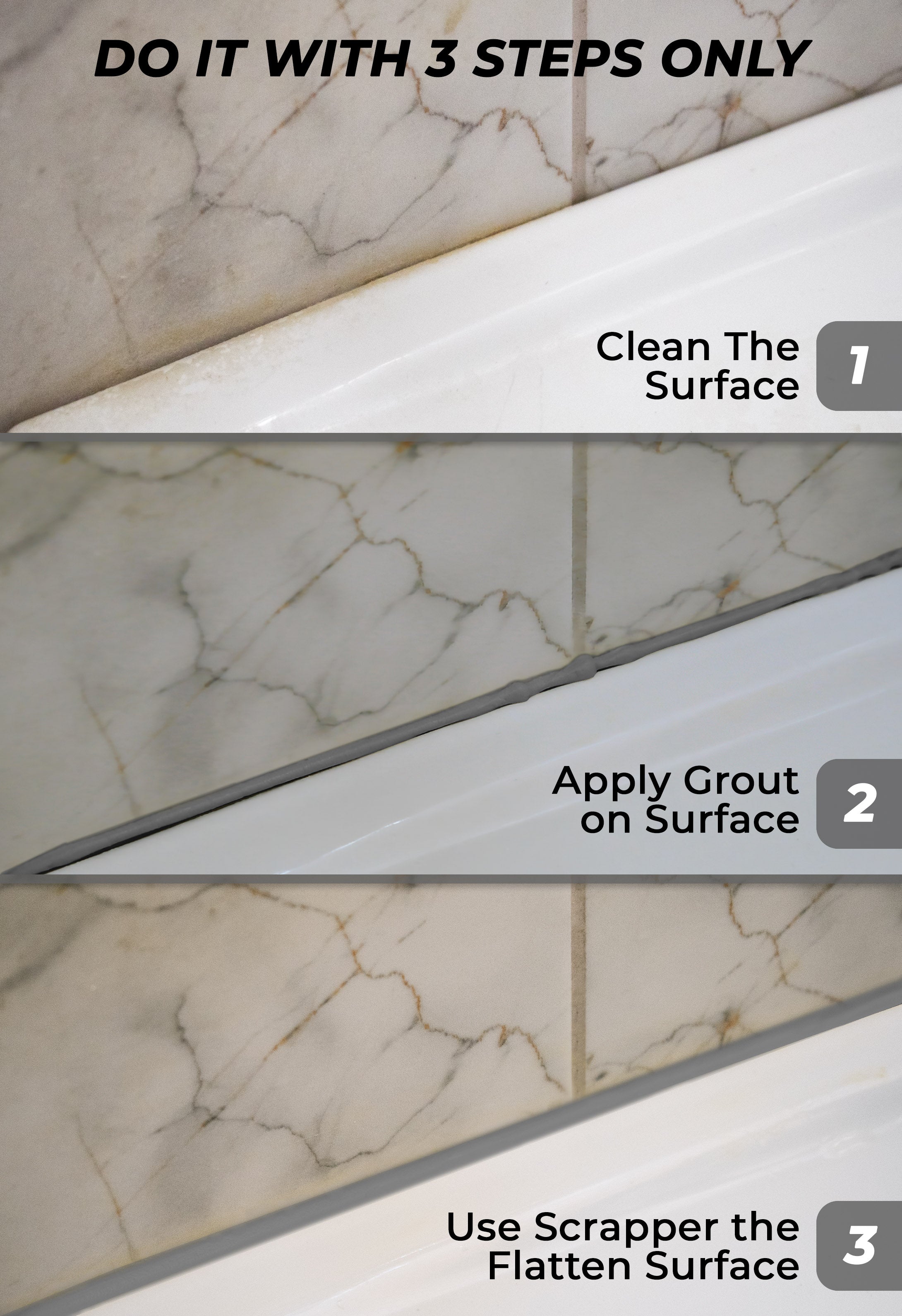 Tile Grout Repair, Grey 8.8 oz/250gr. Fast Drying Grout Repair Kit