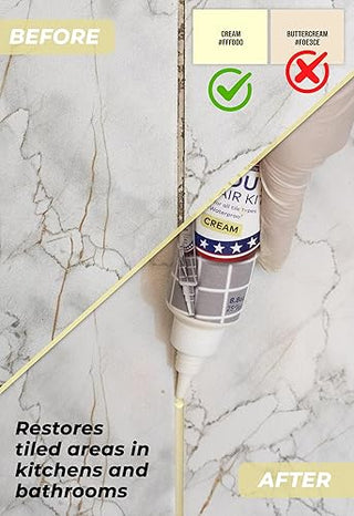 Tile Grout Repair, Cream 8.8 oz/250gr. Fast Drying Grout Repair Kit, Grout Filler Tube Repair Kit, Tile Grout Paint, Grout Sealer Restore and Renew Bathroom Floor, Tile Gaps, Joints, Lines