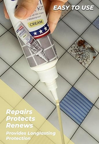 Tile Grout Repair, Cream 8.8 oz/250gr. Fast Drying Grout Repair Kit, Grout Filler Tube Repair Kit, Tile Grout Paint, Grout Sealer Restore and Renew Bathroom Floor, Tile Gaps, Joints, Lines