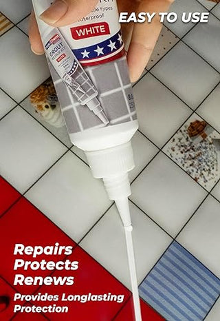 Tile Grout Repair, White 8.8 oz/250gr. Fast Drying Grout Repair Kit, Grout Filler Tube Repair Kit, Tile Grout Paint, Grout Sealer Restore and Renew Bathroom Floor, Tile Gaps, Joints, Lines