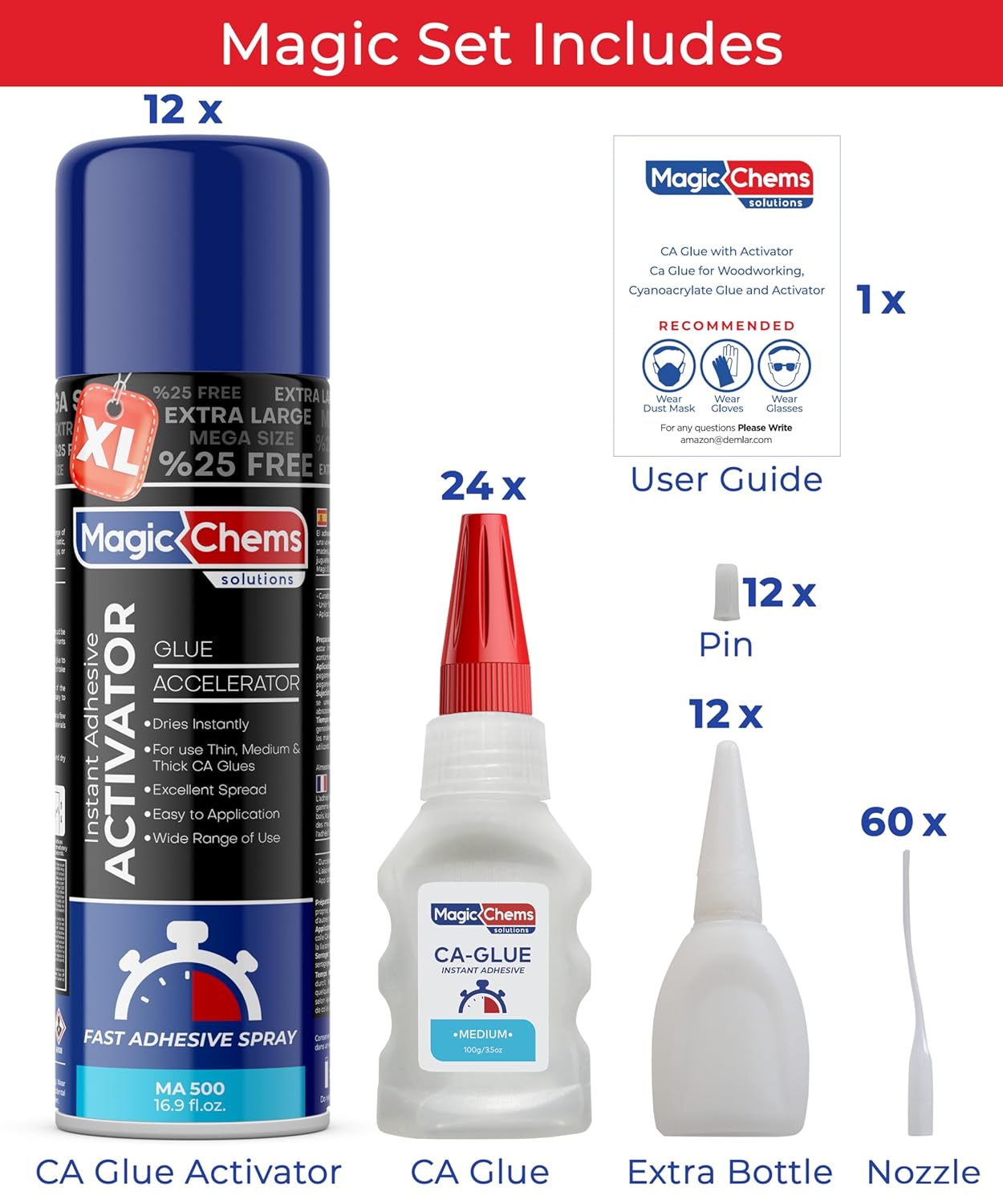 CA Glue with Activator (24 x 3.5 oz + 12 x 16.9 fl oz)