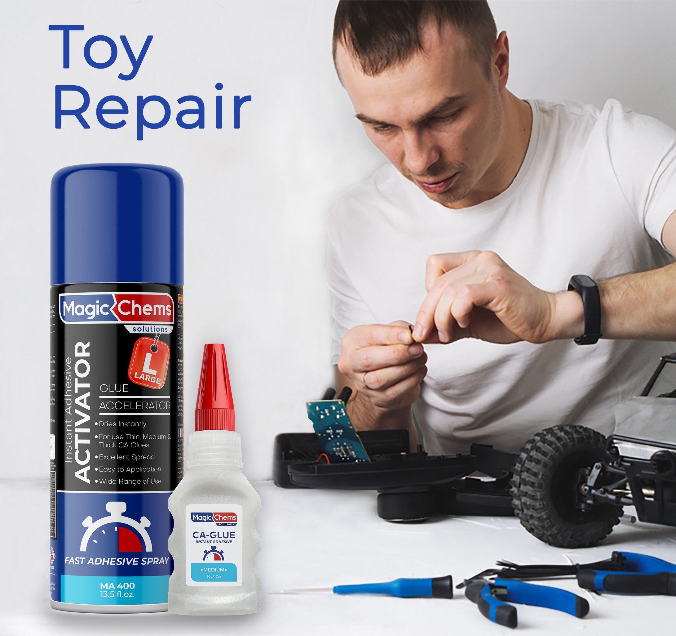 CA Glue with Activator (4 x 1.7 oz + 2 x 13.5 fl oz)