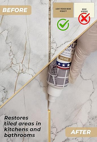 Tile Grout Repair, Beige 8.8 oz/250gr. Fast Drying Grout Repair Kit, Grout Filler Tube Repair Kit, Tile Grout Paint, Grout Sealer Restore and Renew Bathroom Floor, Tile Gaps, Joints, Lines