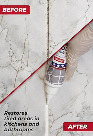 Tile Grout Repair, White 8.8 oz/250gr. Fast Drying Grout Repair Kit, Grout Filler Tube Repair Kit, Tile Grout Paint, Grout Sealer Restore and Renew Bathroom Floor, Tile Gaps, Joints, Lines