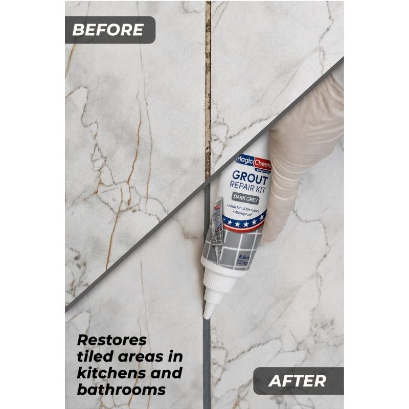 Tile Grout Repair, Dark Grey 8.8 oz/250gr. Fast Drying Grout Repair Kit