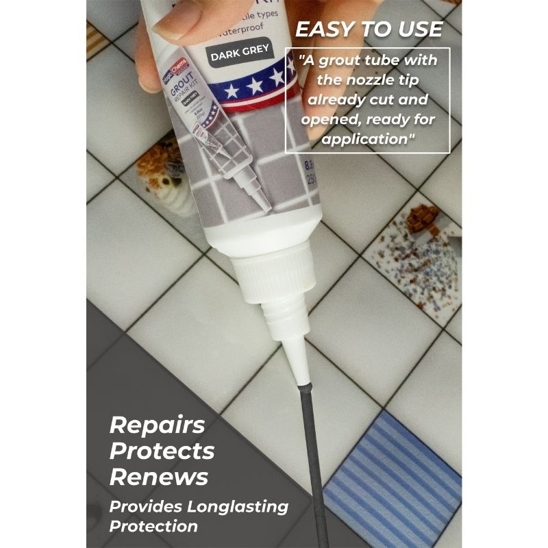Tile Grout Repair, Dark Grey 8.8 oz/250gr. Fast Drying Grout Repair Kit
